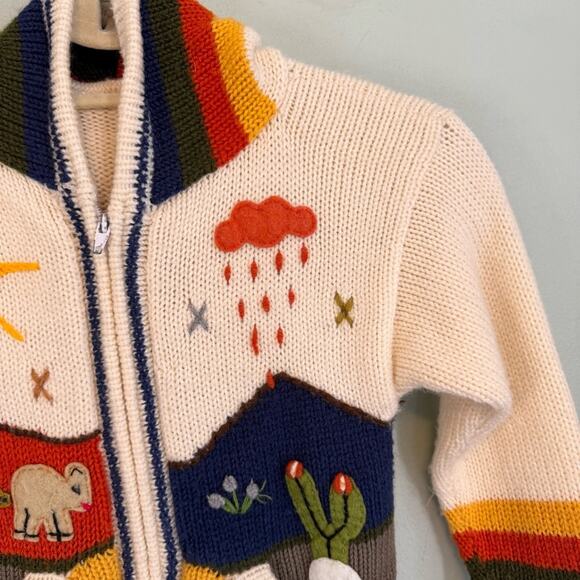 Sweater Kids Multicolor Hand Knitted Wool 3D Hooded Long Sleeve Full Zip - Picture 2 of 9